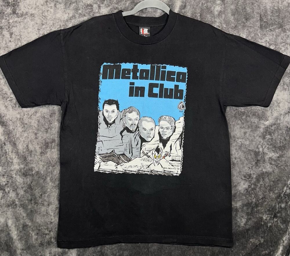 Vintage Metallica In Club T-Shirt 1998 Giant Tag Size L M Devito Black Band Tee
